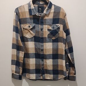 Vans Box Flannel Brown And Blue Button Down Shirt Lumberjack Gorpcore Normcore